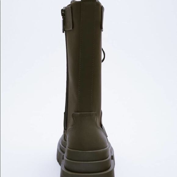 ZARA RUBBERIZED LACE-UP BOOTS KHAKI GREEN - Picture 5 of 6